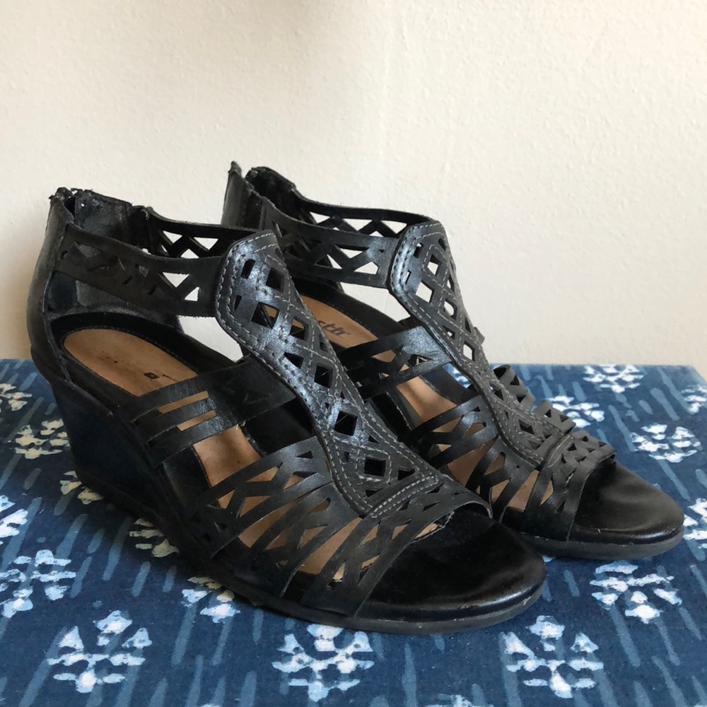 Black Leather Wedge Sandal